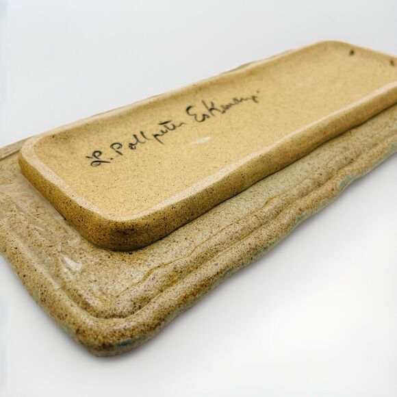 Laurie Pollpeter Eskenazi Ceramic Stoneware Tray Hand Painted Quilted Trinket - Picture 8 of 9